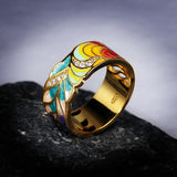 Golden Feather Zircon Ring 925 Silver Plated Party Jewelry