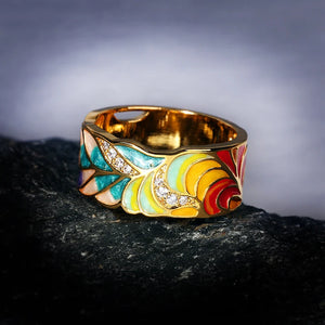 Golden Feather Zircon Ring 925 Silver Plated Party Jewelry