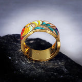 Golden Feather Zircon Ring 925 Silver Plated Party Jewelry