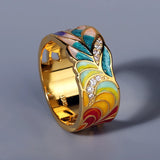 Golden Feather Zircon Ring 925 Silver Plated Party Jewelry