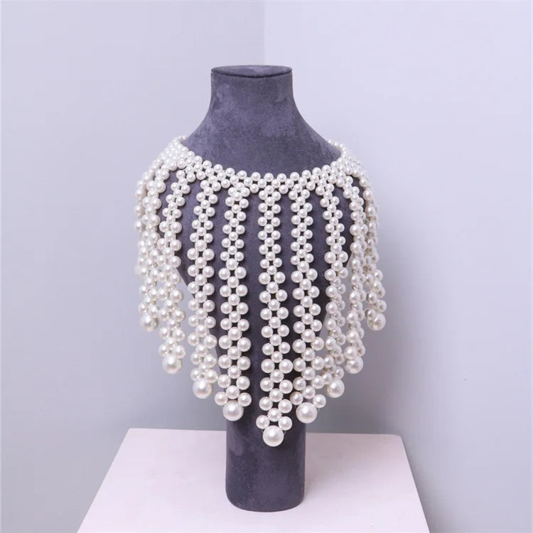 Statement Pearl Necklace Beaded Body Jewelry Women Dress Accessories