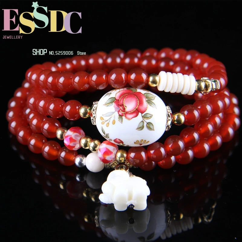Red Carnelian Elephant Pendant Lady Bracelet