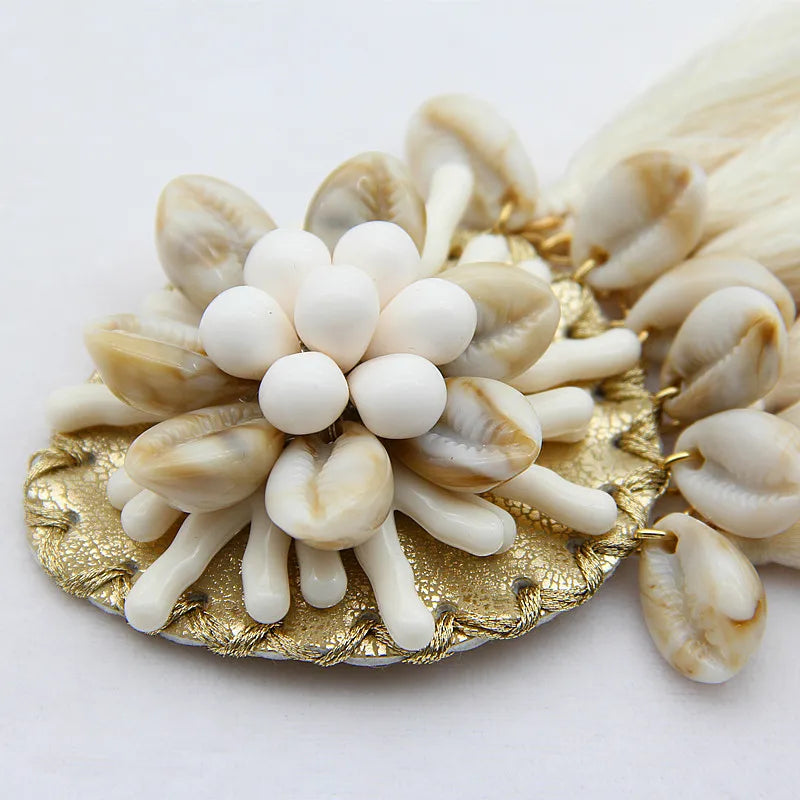 Vintage Flower Tassel Brooch Resin Beaded Pin