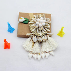 Vintage Flower Tassel Brooch Resin Beaded Pin