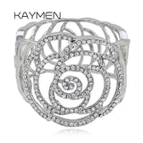 Rose Flower Statement Cuff Bracelet for Women Wedding Costume Jewelry