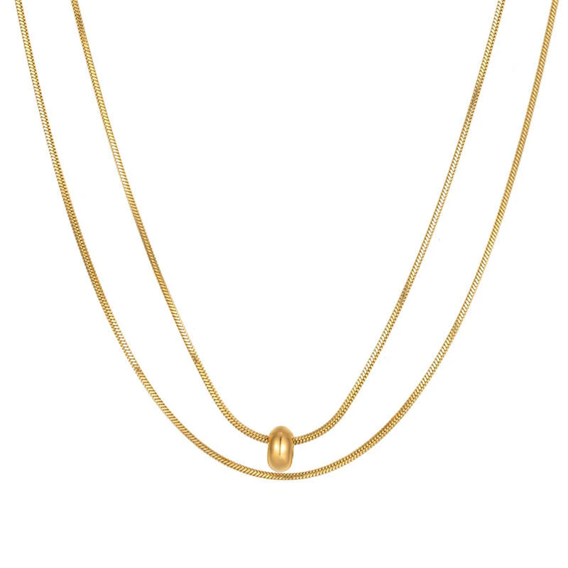 Layered Snake Bone Chain Necklace Titanium Steel Plated