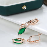 Emerald Geometric Zircon Drop Earrings 585 Rose Gold Vintage Jewelry