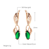 Emerald Geometric Zircon Drop Earrings 585 Rose Gold Vintage Jewelry