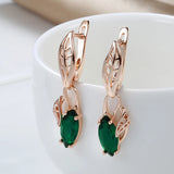 Emerald Geometric Zircon Drop Earrings 585 Rose Gold Vintage Jewelry