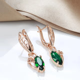Emerald Geometric Zircon Drop Earrings 585 Rose Gold Vintage Jewelry
