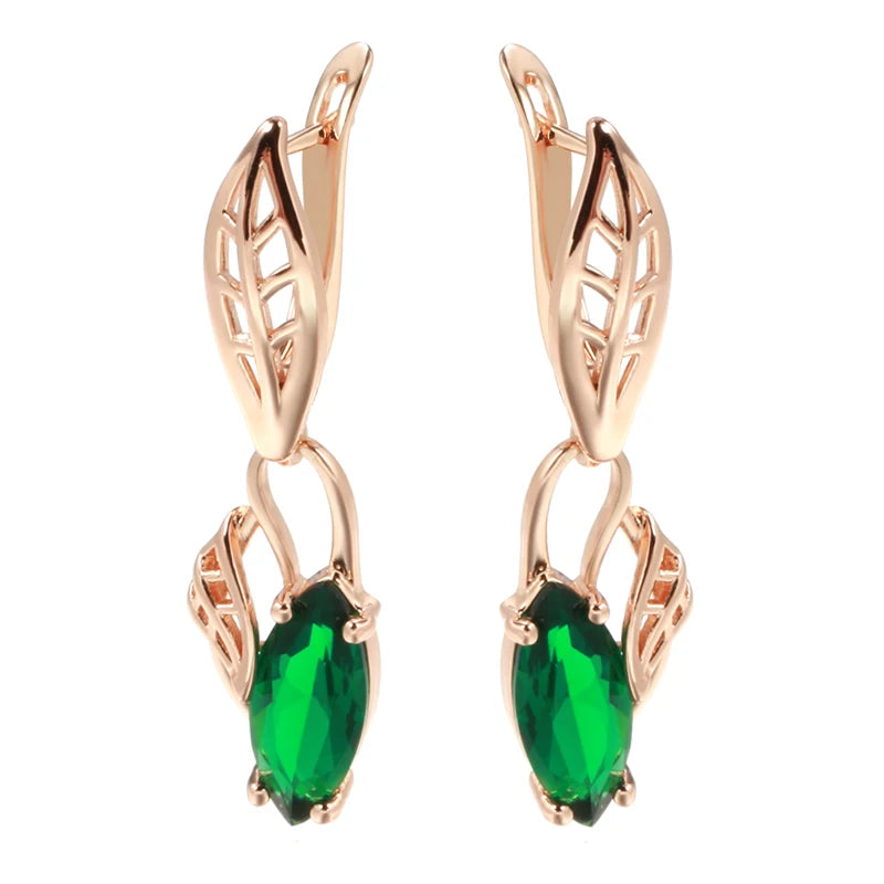 Emerald Geometric Zircon Drop Earrings 585 Rose Gold Vintage Jewelry