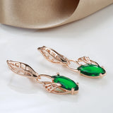 Emerald Geometric Zircon Drop Earrings 585 Rose Gold Vintage Jewelry