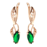 Emerald Geometric Zircon Drop Earrings 585 Rose Gold Vintage Jewelry