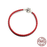 925 Silver Snake Bone Chain Leather Bracelet for Charms