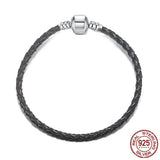 925 Sterling Silver Leather String Bracelet for Charm Bead DIY
