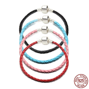925 Sterling Silver Leather String Bracelet for Charm Bead DIY