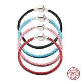 925 Sterling Silver Leather String Bracelet for Charm Bead DIY