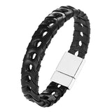 Leather Stainless Steel Bracelet Men Jewelry Magnetic Punk Wrap Gift