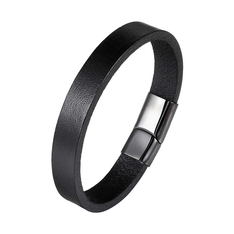 Leather Stainless Steel Bracelet Men Jewelry Magnetic Punk Wrap Gift