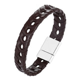 Leather Stainless Steel Bracelet Men Jewelry Magnetic Punk Wrap Gift