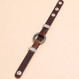 Men's Leather Bracelet Metal Circle Charms Wrap Wristband