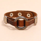 Men's Leather Bracelet Metal Circle Charms Wrap Wristband