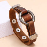 Men's Leather Bracelet Metal Circle Charms Wrap Wristband