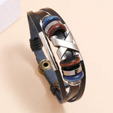Men's Leather Bracelet Metal Circle Charms Wrap Wristband