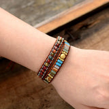 Leather Bracelets Natural Stones Crystal 2 Strands Wrap Bracelets