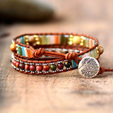 Leather Bracelets Natural Stones Crystal 2 Strands Wrap Bracelets