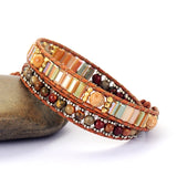 Leather Bracelets Natural Stones Crystal 2 Strands Wrap Bracelets