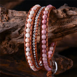 Leather Bracelets Natural Stones Crystal 3 Strands Vintage Boho Bracelet