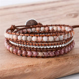 Leather Bracelets Natural Stones Crystal 3 Strands Vintage Boho Bracelet