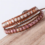 Leather Bracelets Natural Stones Crystal 3 Strands Vintage Boho Bracelet