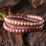 Leather Bracelets Natural Stones Crystal 3 Strands Vintage Boho Bracelet