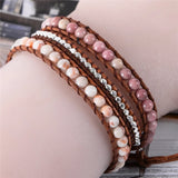 Leather Bracelets Natural Stones Crystal 3 Strands Vintage Boho Bracelet