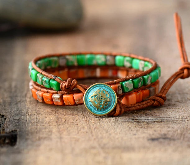 Vintage Bohemia Leather Bracelet with Natural Stones