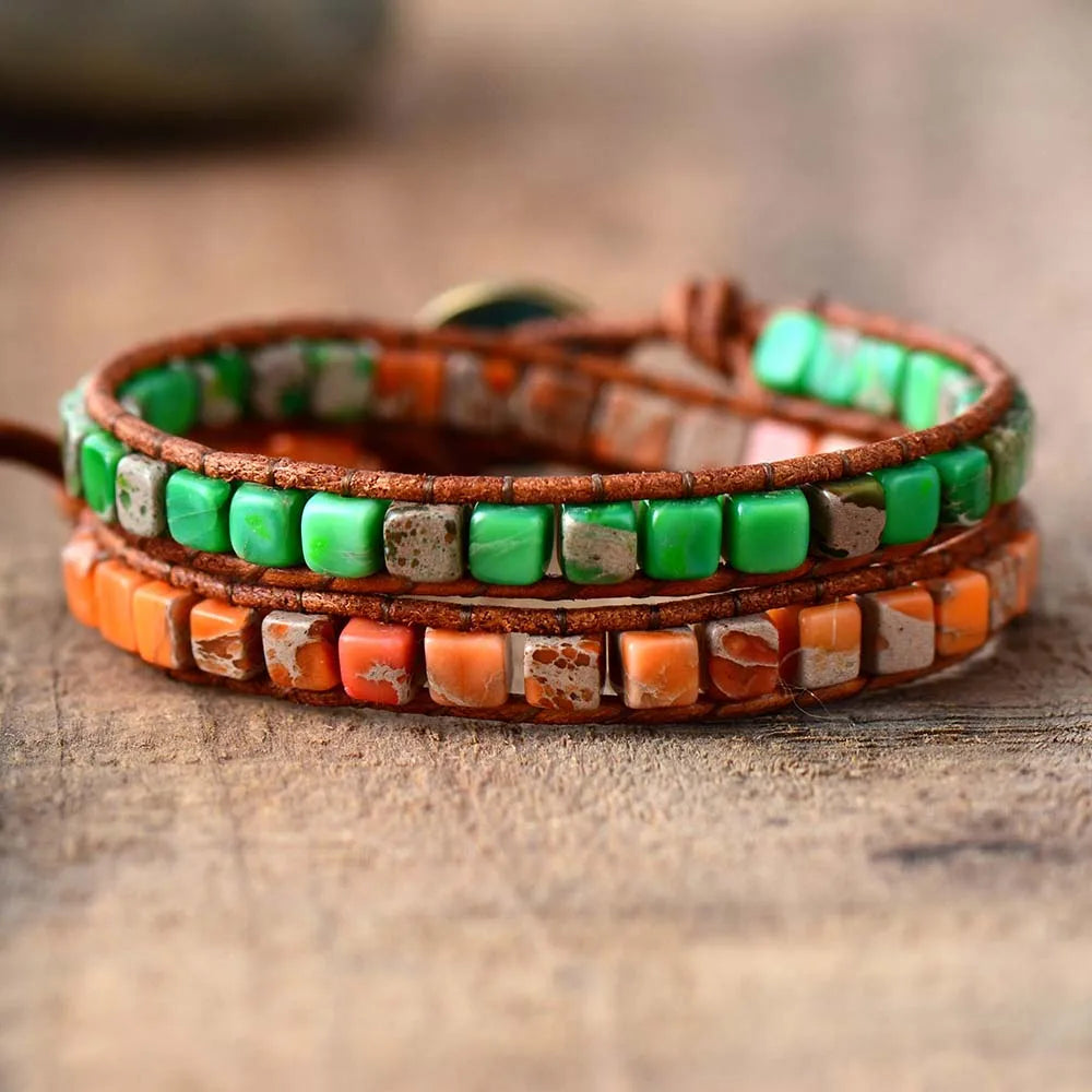 Vintage Bohemia Leather Bracelet with Natural Stones