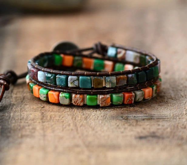 Vintage Bohemia Leather Bracelet with Natural Stones