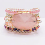 Leather Wrap Bracelet Natural Beads Crystal Weaving Statement Art Bracelet