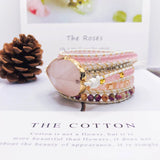 Leather Wrap Bracelet Natural Beads Crystal Weaving Statement Art Bracelet