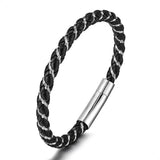 Stainless Steel Leather Rope Chain Men's Bracelet