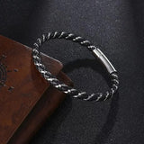 Stainless Steel Leather Rope Chain Men's Bracelet