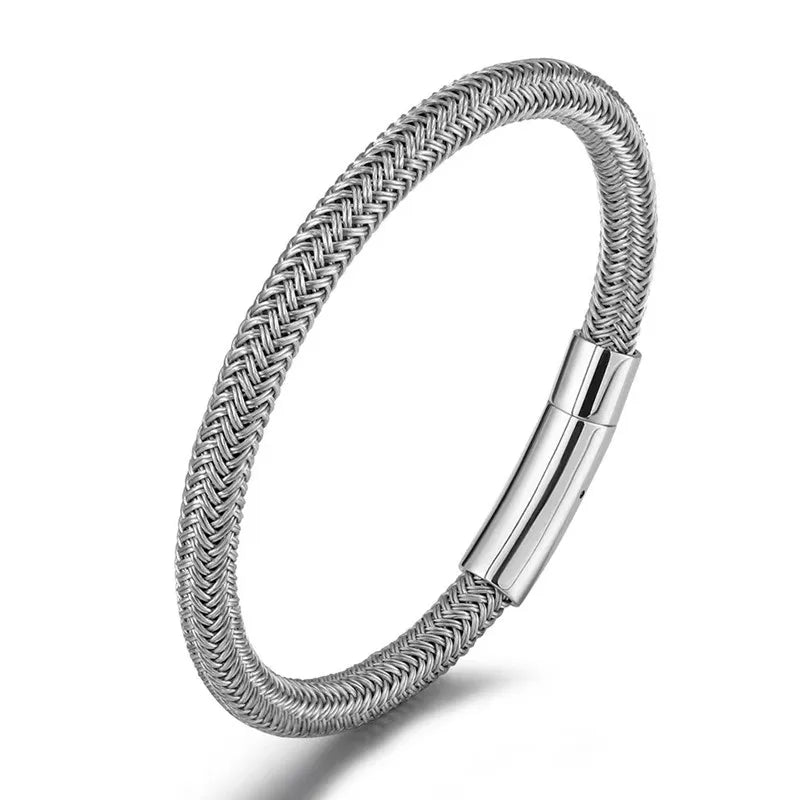 Stainless Steel Leather Rope Chain Men's Bracelet