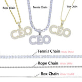 CEO Pendant Necklace Tennis Chain Iced Out CZ Stone Choker Hip Hop