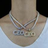 CEO Pendant Necklace Tennis Chain Iced Out CZ Stone Choker Hip Hop