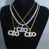 CEO Pendant Necklace Tennis Chain Iced Out CZ Stone Choker Hip Hop
