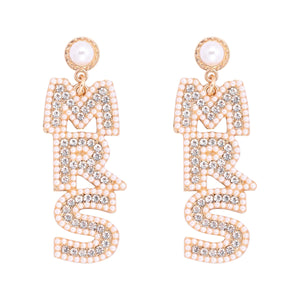 MRS Pearl Rhinestone Earrings Women Jewelry Accessories Gift