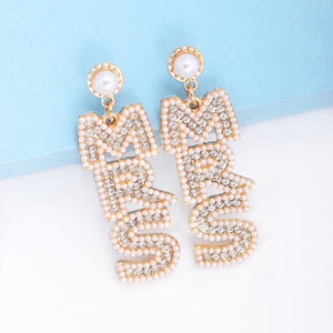 MRS Pearl Rhinestone Earrings Women Jewelry Accessories Gift
