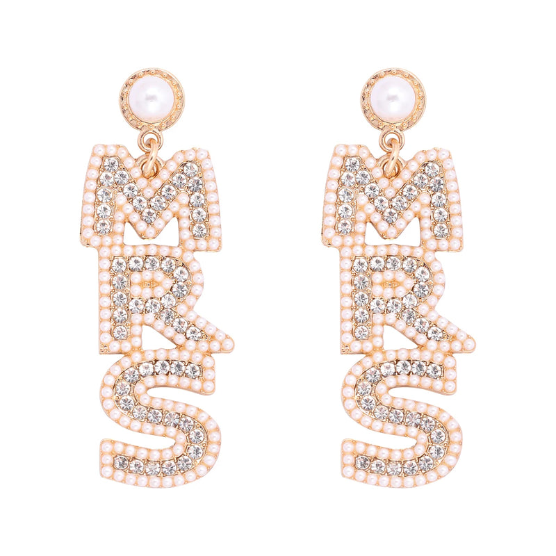 MRS Pearl Rhinestone Earrings Women Jewelry Accessories Gift